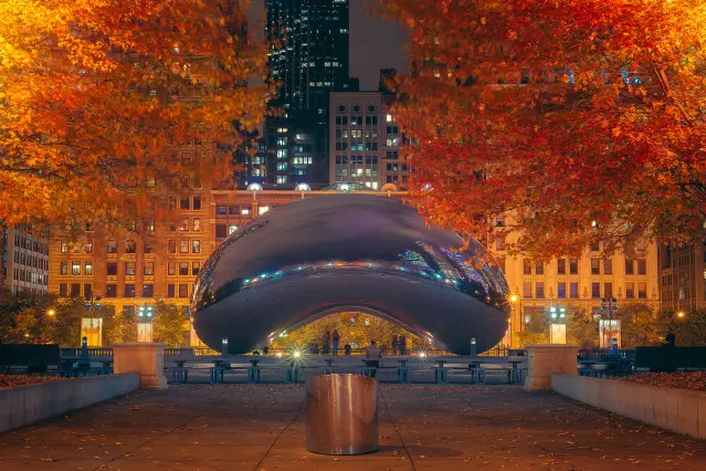 Sculpture du Cloud Gate la nuit