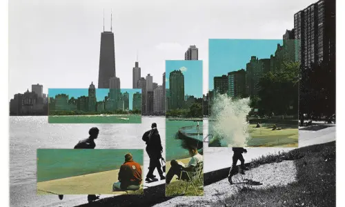 Photographie en noir et blanc de la côte nord de Chicago.