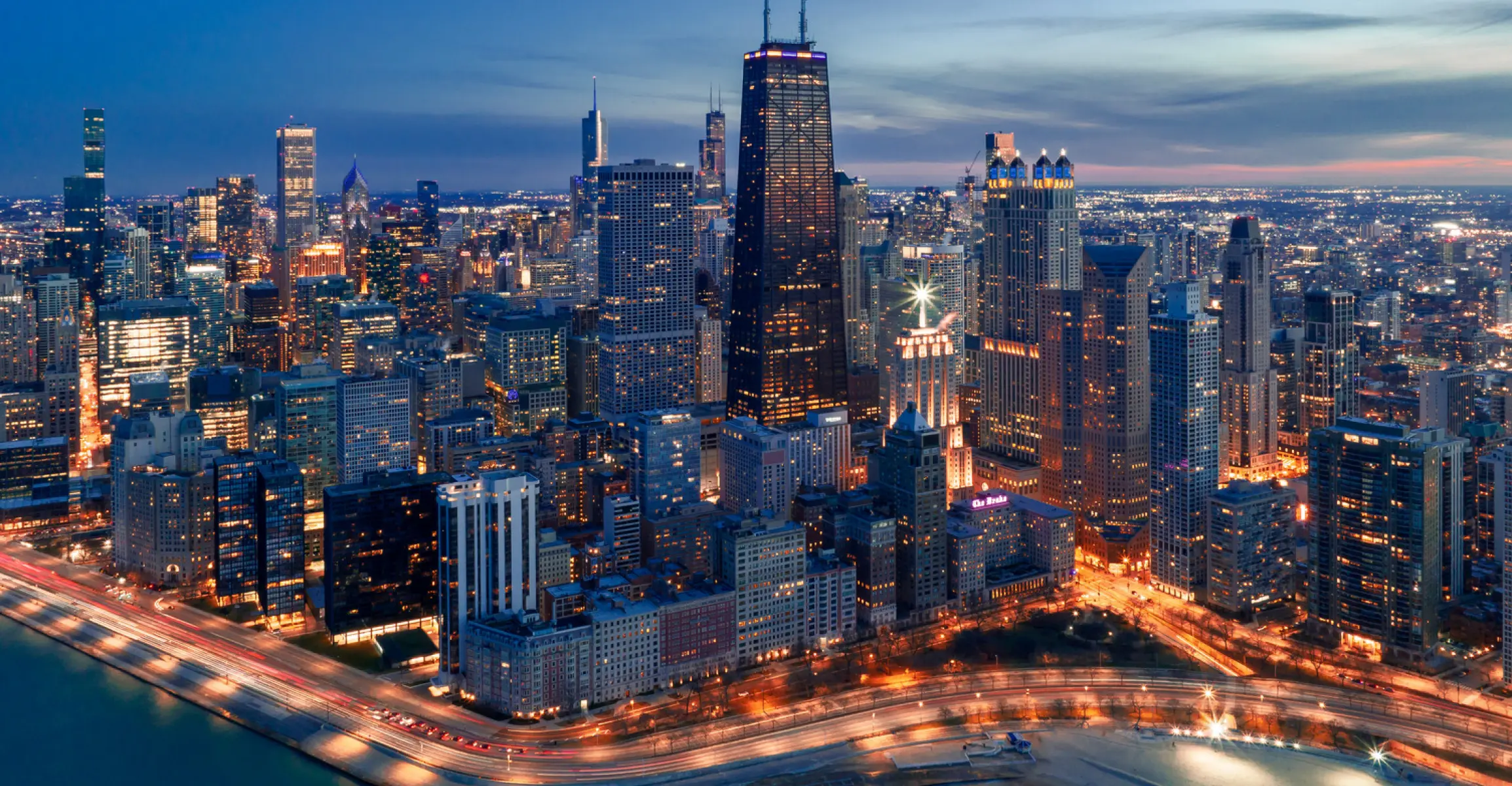 Coucher de soleil sur l'horizon de Chicago