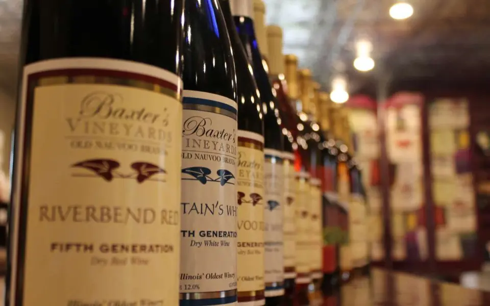 Une rangée de bouteilles de vin