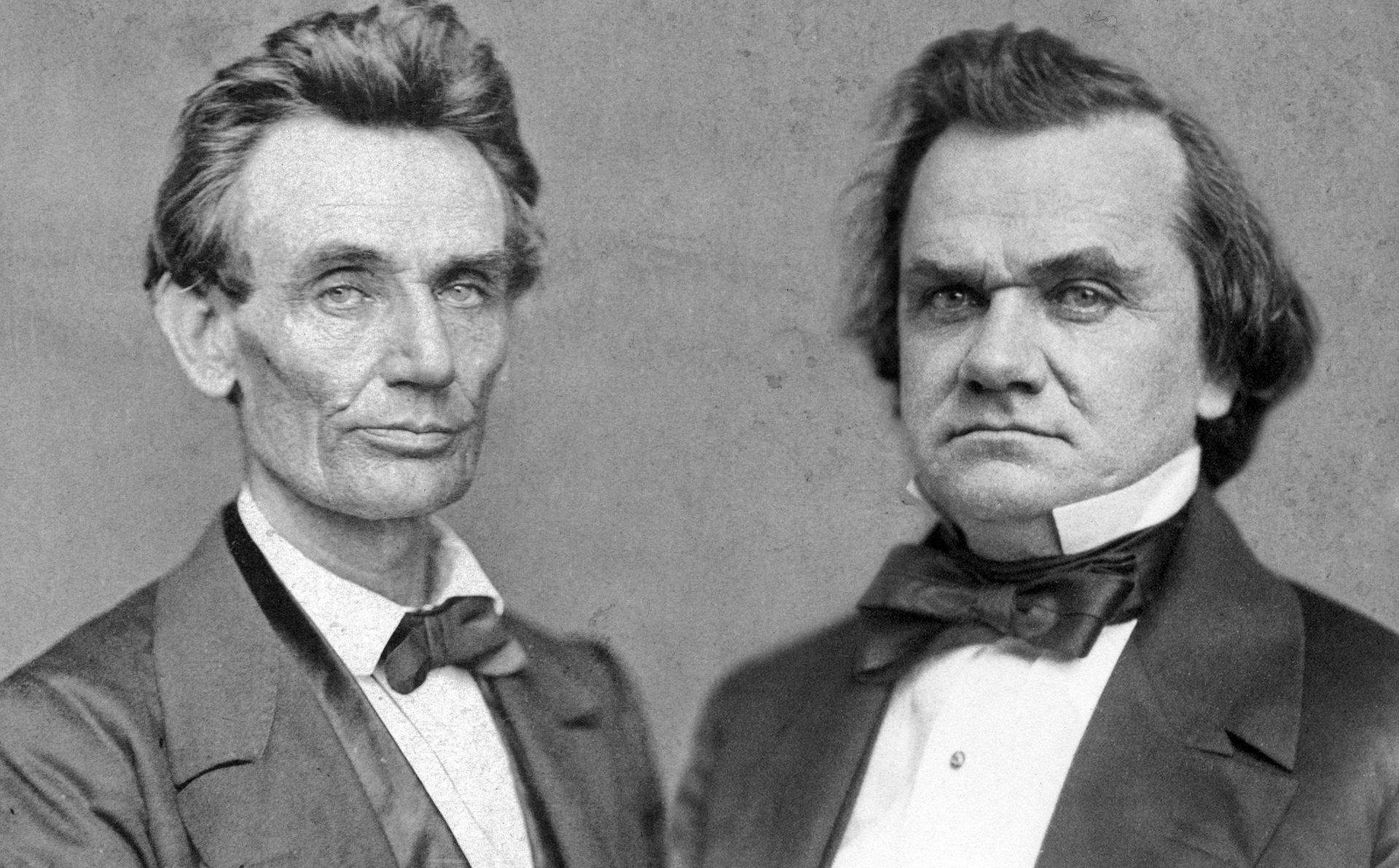 Portraits historiques en noir et blanc d'Abraham Lincoln et de Stephen Douglas, lors de leur course au Sénat en 1858