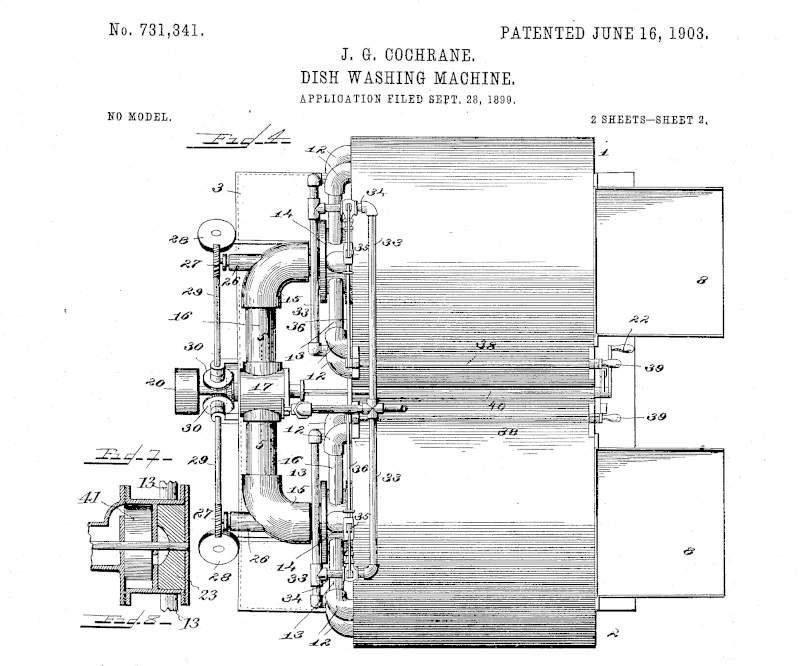 Le brevet illustré de la machine à laver la vaisselle de Josephine Cochrane