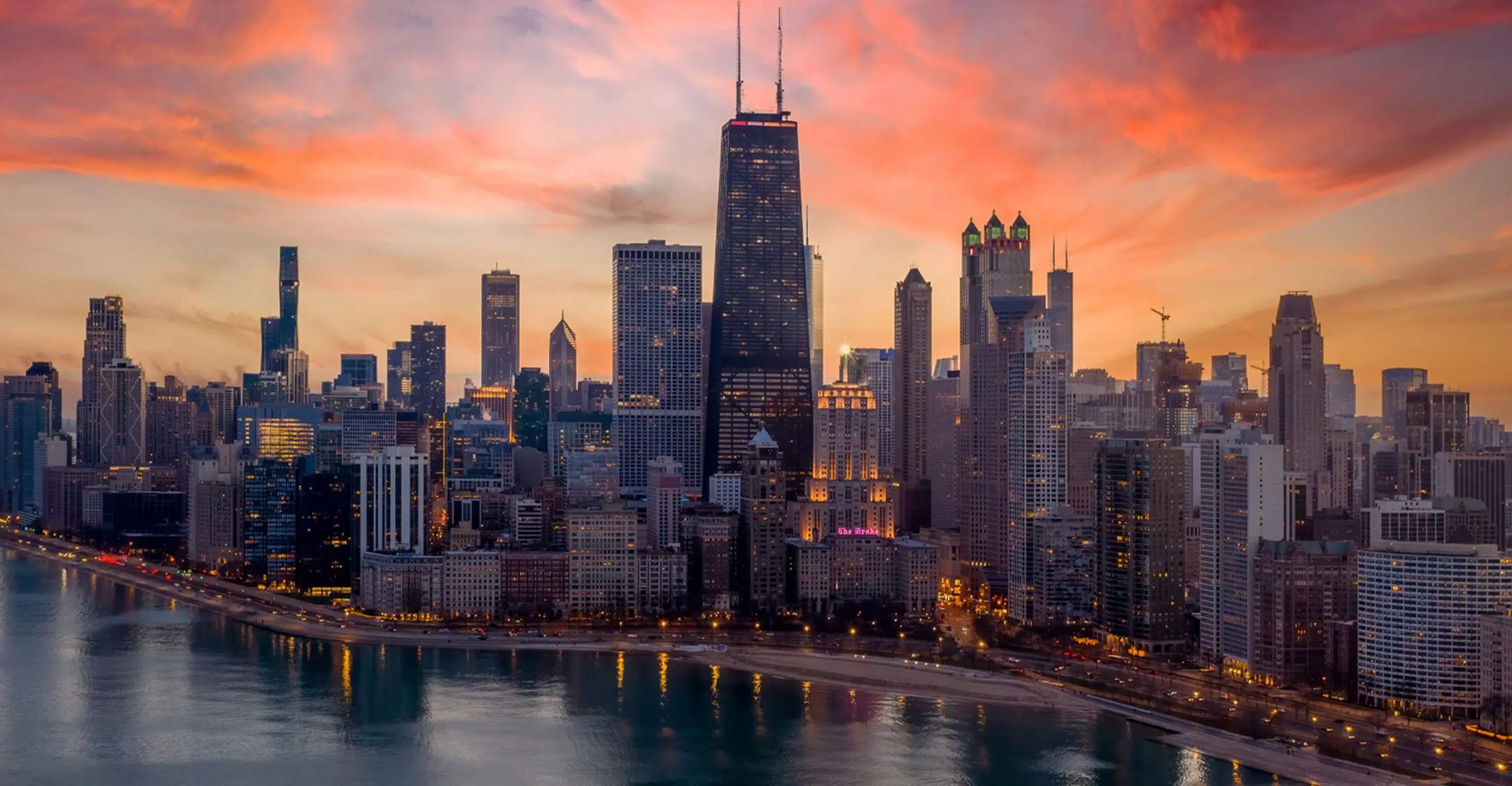 Coucher de soleil sur l'horizon de Chicago