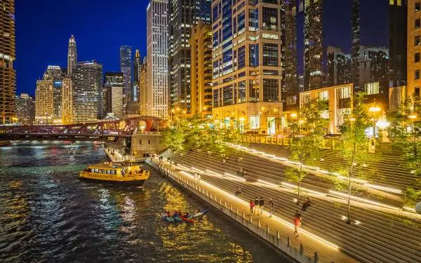 Vue de la promenade de Chicago la nuit