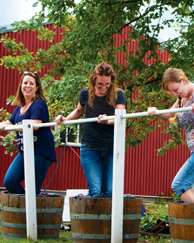 Les femmes écrasent le raisin à Galena Cellars